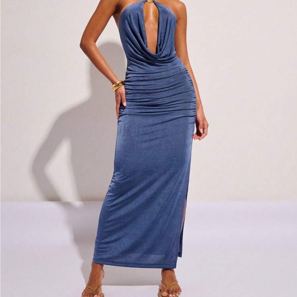 SHEIN Backless Blue Maxi Dress